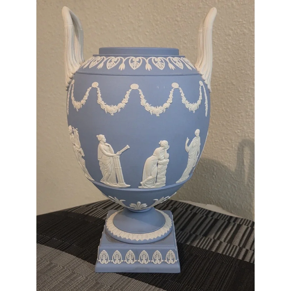 Vintage Wedgwood Blue Jasperware Wing Handled URN/Trophy Vase